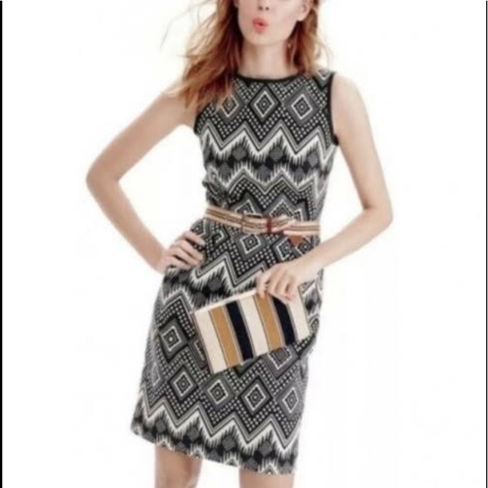 J.Crew Black/White Diamond Ikat Casual Dress - Picture 1 of 9